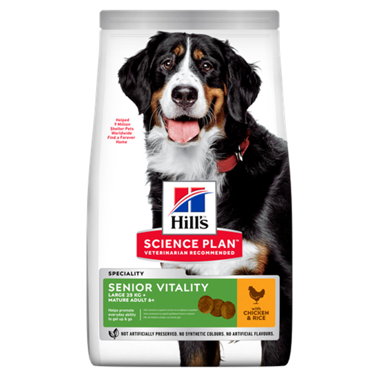 Hills Science Plan Senior Vitality Large Breed Mature Adult 6+ Trockenfutter Hund mit Huhn & Reis_0