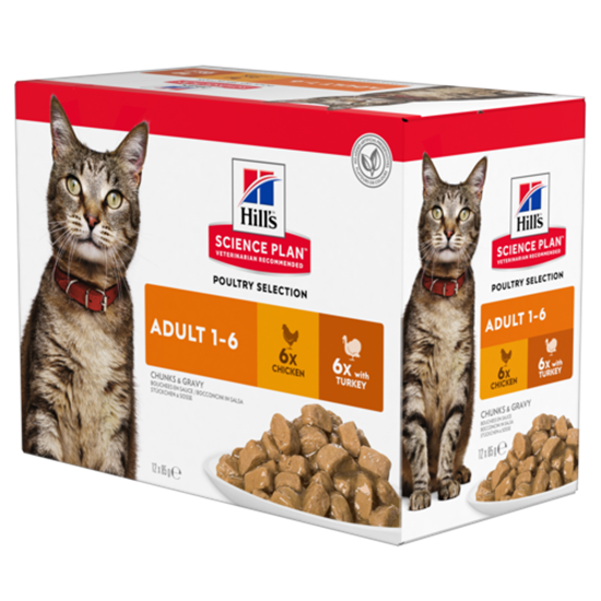 Hills Science Plan Adult Multipack 6 x Huhn und 6 x Truthahn Nassfutter Katze - Frischebeutel _0