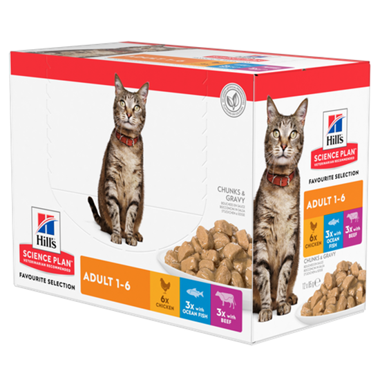 Hills Science Plan Adult Multipack 6 x Huhn und 3 x Rind und 3 x Seefisch Nassfutter Katze - Frischebeutel_0