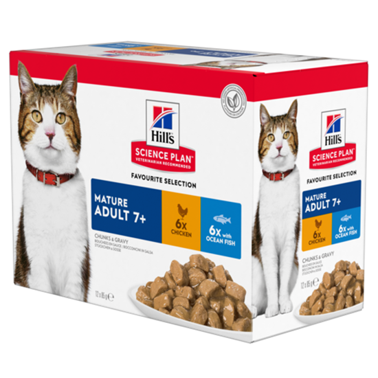 Hills Science Plan Mature Adult 7+ Multipack 6 x Huhn und 6 x Seefisch Frischebeutel Katze_0