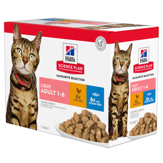 Hills Science Plan Light Adult Multipack 6 x Huhn und 6 x Seefisch Nassfutter Katze - Frischebeutel_0