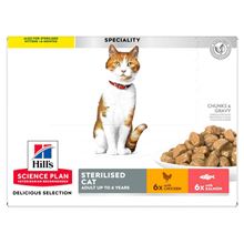 Hills Science Plan Sterilised Cat Adult Multipack 6 x Huhn und 6 x Lachs Nassfutter Katze - Frischebeutel_0