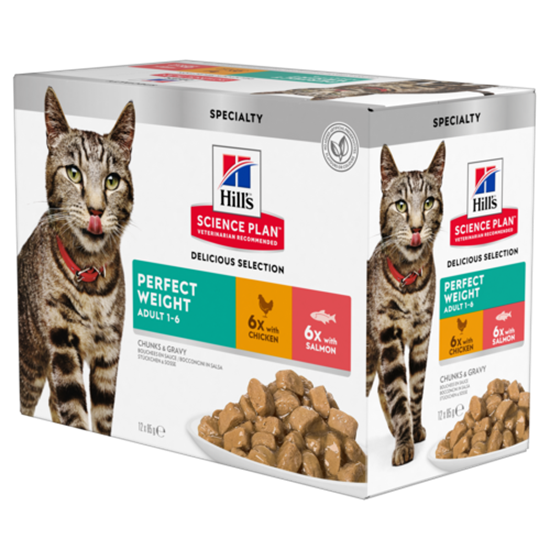 Hills Science Plan Perfect Weight Multipack 6 x Huhn und 6 x Lachs Nassfutter Katze - Frischebeutel_0