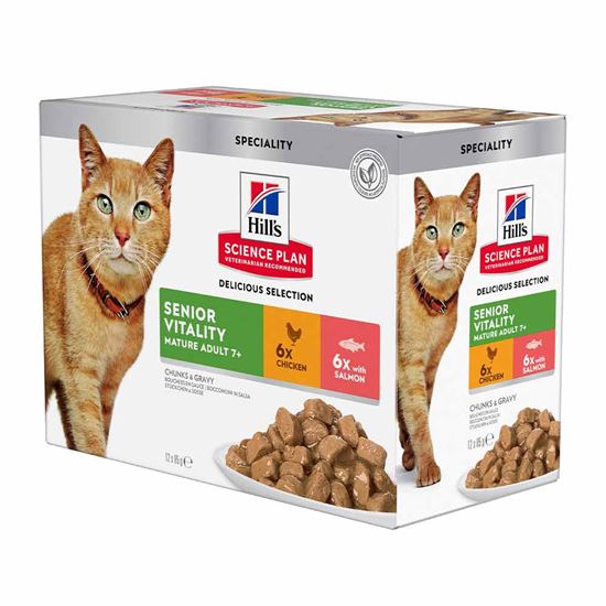 Hills Science Plan Senior Vitality Mature Adult 7+ Multipack Huhn und Lachs Nassfutter Katze - Frischebeutel_0