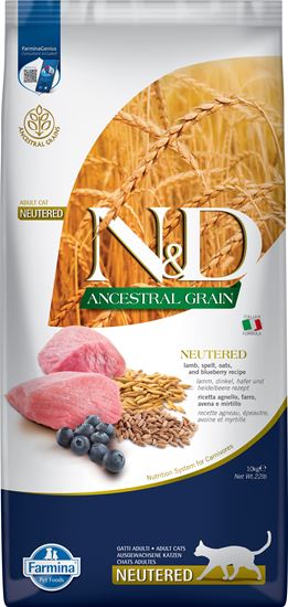 Farmina N&D Ancestral Grain Lamm, Dinkel, Hafer & Heidelbeere Neutered Adult Trockenfutter Katze_2147483647