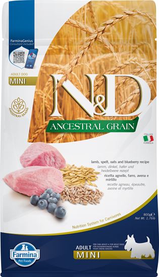 Farmina N&D Ancestral Grain Lamm, Dinkel, Hafer & Heidelbeere Adult Mini Trockenfutter Hund_2147483647