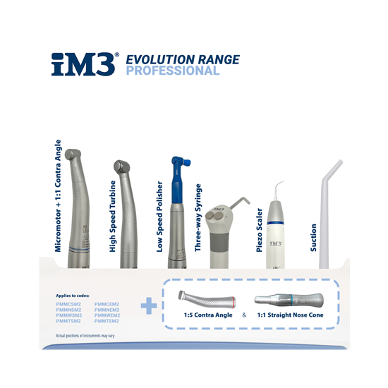 iM3 Professional mit Wandarm, HS, SW LS, 1:5, 1:1 Gerade, 4:1, Spülspritze, E-Mikromotor, Absaugung & Satelec Scaler_0